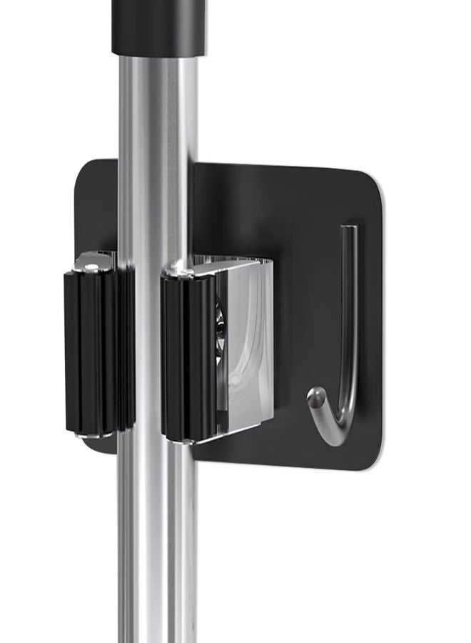 GRISHVA Stainless Steel 1 Rack With 1 Hook Heavy Duty Wall Mounted Broom And Mop Stick Holder, Hanging Tools For Home Kitchen Garden Laundry Garage (Black), Floating Shelves - Image 1